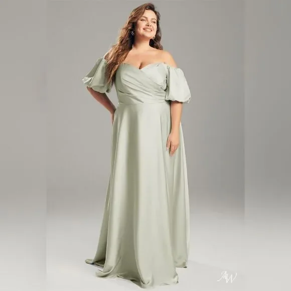 AW. Bridal Sage Green Dey Maxi Bridesmaid Dress Size 4 - Picture 3 of 11